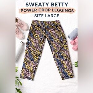 Sweaty Betty Power Leggings Large Cropped Floral Print EUC Pockets Athleisure